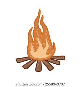 Cozy campfire with crackling flames and earthy log arrangement. Suitable for woodland-themed illustrations, adventure designs, or bonfire nights. For seasonal posters, or eco-friendly party graphics