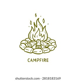 Cozy Campfire With Wood Logs And Stone Ring Vector Illustration For Coloring Book