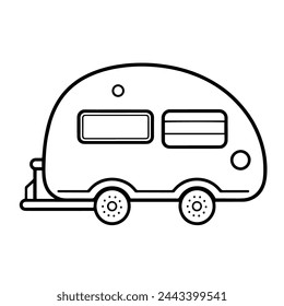 Cozy camping caravan symbol. Classic line art design element.