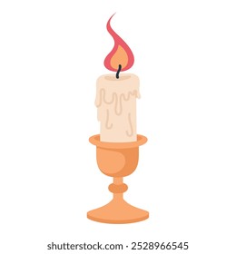 Cozy candle in a candlestick, white background, hand drawn