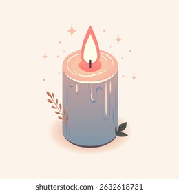 Cozy Candle Flat Illustration with Warm Glow – Minimalist Home Decor and Relaxation Concept