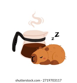 Cozy Capybara Coffee Rituals Vector Set. Capybarista Brewing Specialty Coffee, Pour over, Grinder, Morning Routine, Hygge Lifestyle Illustration