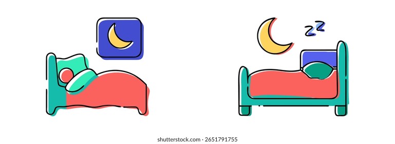 Camas de desenho animado acolhedor com pessoa dormindo