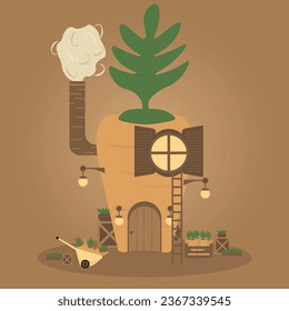 cozy cartoon carrot house vector illustration isolated on brown background