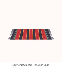 Cozy cartoon rug with decorative elements on isolated white background. Carpet for bedroom,living room. Vector illustration.