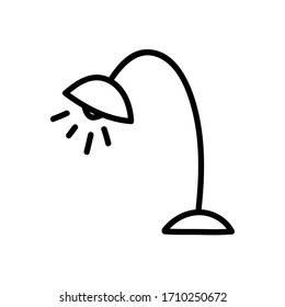 cozy cartoon table lamp with rays simple vector icon. sketch illustration isolated on white background