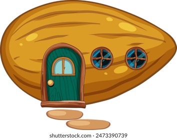 A cozy, cartoon-style nut-shaped house