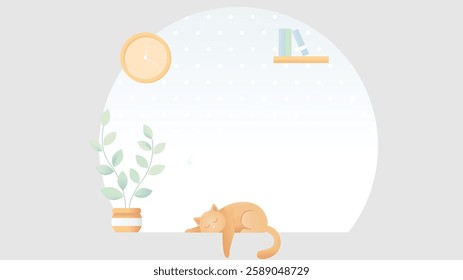 A cozy cat peacefully sleeping in a warm and comfortable living room, curled up on a soft couch or rug