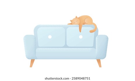 A cozy cat peacefully sleeping in a warm and comfortable living room, curled up on a soft couch or rug