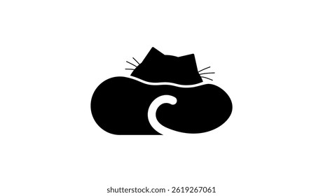 Cozy Cat symbol, black isolated silhouette