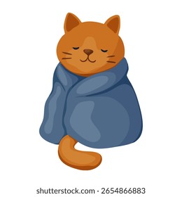 Gato Aconchegante Enrolado em Cobertura. Estilo plano