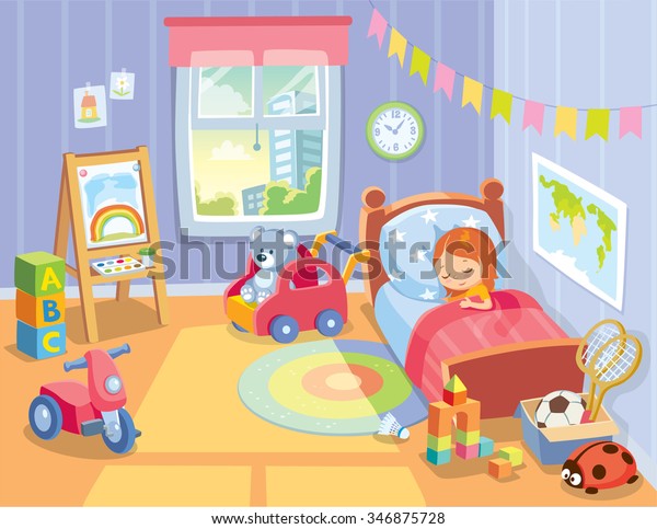 Cozy Childrens Bedroom Interior Furniture Toys Stock Vector