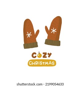 Cozy Christmas card. Hand drawn illustration in cartoon style. Cute concept for xmas. Illustration for the design postcard, textiles, apparel, decor