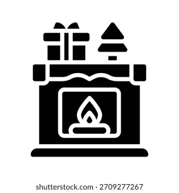 Gemütlicher Weihnachtskamin mit Dekor-Vektorgrafik, Flachbild-Symbol