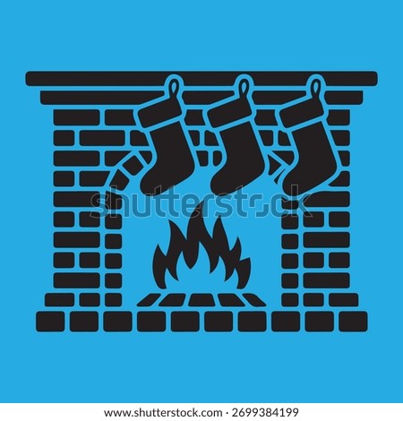 Cozy Christmas fireplace vector with hanging stockings and glowing fire. Perfect for holiday cards, warm winter scenes, and festive decorations. Brings a sense of comfort and holiday warmth to your ar