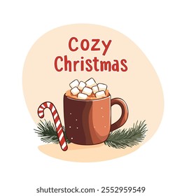 Cozy Christmas Hot Cocoa Illustration