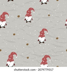 Cozy Christmas seamless texture from New Collection. Christmas dwarfs scandinavian style. Vector EPS8