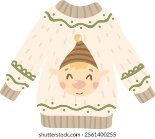 Cozy christmas sweater featuring adorable elf face, perfect for embracing the festive spirit and celebrating winter holidays in style, adding a touch of whimsy and warmth to your christmas wardrobe