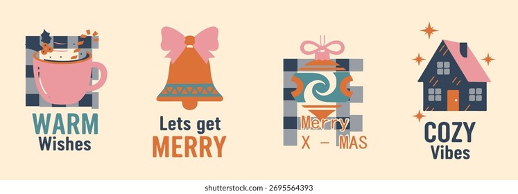 Conjunto de gráficos de Vector de Navidades acogedoras con iconos planos modernos