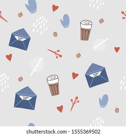 Cozy christmas vector seamless pattern. Winter holydays cute illustration