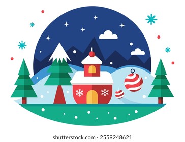 Cozy Christmas Village Scene at Night