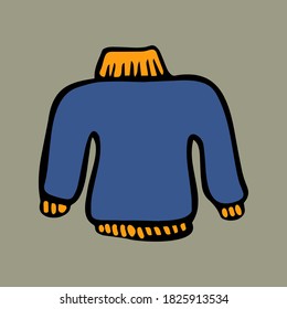 Cozy clothes: blue pullover. color doodle style graphic elements