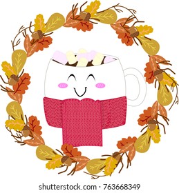 Cozy Coffee Cup with Marshmallow. Vector Illustration.