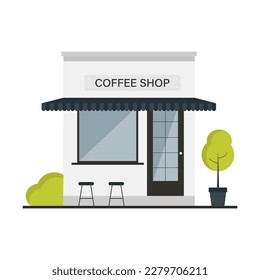 Este acogedor edificio de una cafetería cuenta con cómodos asientos y paisajes. Ilustración del vector