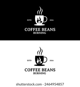 Cozy Coffee Shop Logo Design with Hot Delicious Roasted Coffee Beans and Smoky Aroma