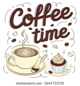 Cozy Coffee Time with Cupcake Vector Illustration