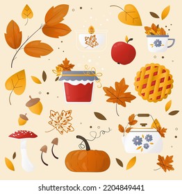 cozy collection of autumn stickers. warm and bright colors