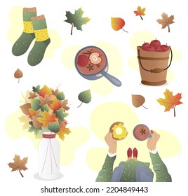 cozy collection of autumn stickers. warm and bright colors