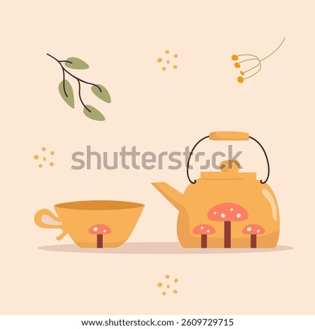 A cozy collection of ceramic tea goodies: teapots, cups, mugs, and vintage-style sets. Fun isolated illustrations and vectors for tea lovers and home kitchen vibes!
