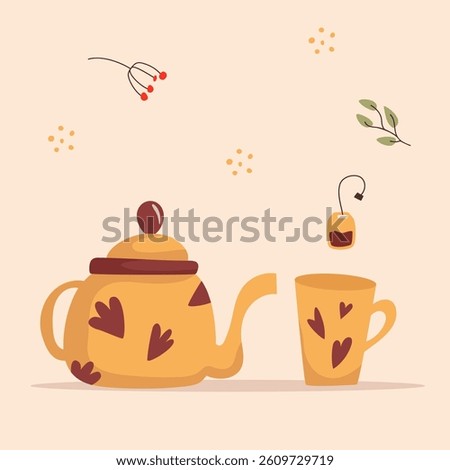 A cozy collection of ceramic tea goodies: teapots, cups, mugs, and vintage-style sets. Fun isolated illustrations and vectors for tea lovers and home kitchen vibes!