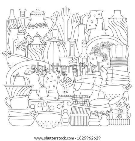 cozy collection of cute kitchenware for your coloring book