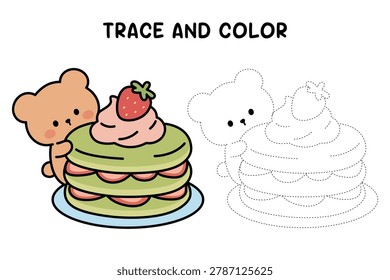 Cozy Coloring Page of a Cute Bear with Delicious Pancakes. Trace and Color a Cute Bear and Pancakes. Coloring Page of A Sweet and Cozy Breakfast Scene with a Warm Cafe Vibe. Cute Food and Animal Coloring Page for Kids and Adults. Easy and Bold Coloring Page of a Cute Bear. Black and White Line Art with a Simple Outline, Easy to Color. 