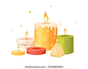 Cozy composition with burning candles