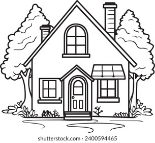 Cozy Cottage black and white only Simple vector outline (1)