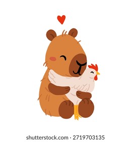 Cozy Cottage Capybara Life Vector Set with Farm Animals, Gardening, Home Activities, Slow Living, Hygge Lifestyle, Cute Cartoon Illustration Collection