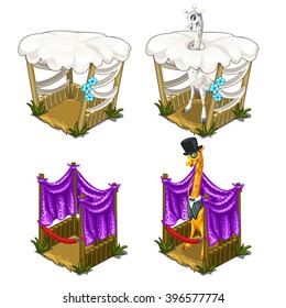 A cozy cottage for a stylish giraffe. Vector illustration.