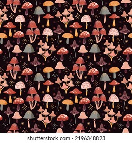 Cozy and cute Autumn Plants and leaves. Vector illustration EPS 10 , seamless pattern background of mushroom,Design for fashion , fabric, textile, wallpaper, cover, web , wrapping and all prints 