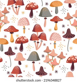 Cozy and cute Autumn Plants and leaves. Vector illustration EPS 10 , seamless pattern background of mushroom  ,Design for fashion , fabric, textile, wallpaper, cover, web , wrapping and all prints 