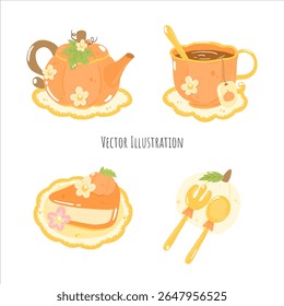 Cozy and Cute Ghost Party Pumpkin Tea and Sweets — Warm Orange Autumn Halloween Illustration Collection with Adorable Spooky Vibes