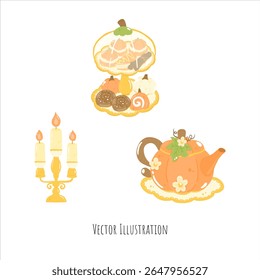 Cozy and Cute Ghost Party Pumpkin Tea and Sweets — Warm Orange Autumn Halloween Illustration Collection with Adorable Spooky Vibes