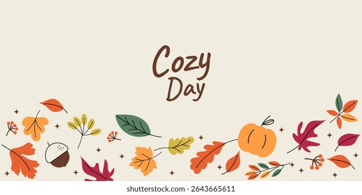 Cozy day, Autumn, Thanksgiving day trendy backgrounds with beautiful leaves. Abstract vector templates poster, invitation, flyer, cover, banner, postcard, brochure, social media, sale, advertising