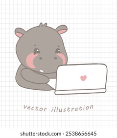 Acolhedor Digital Art Pigmeu Hippo Usando Laptop