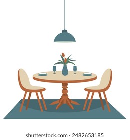 Cozy Dining Room Table and Chairs Vector Illustration