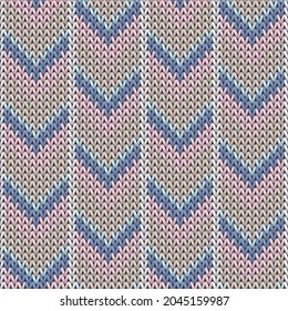 Cozy downward arrow lines knitted texture geometric seamless pattern. Jacquard knitting pattern imitation. Winter seamless knitted pattern. Christmas spirit backdrop.