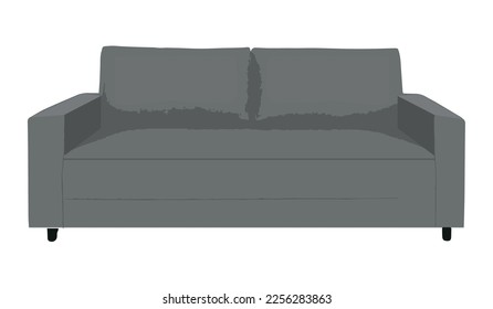 Un acogedor sofá de tela gris sobre un fondo blanco.