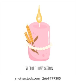 Vela de otoño acogedor Ilustración | Ilustración vectorial de una vela cálida en colores de otoño. Ideal para proyectos de diseño otoñales, estacionales, acogedores y festivos.
